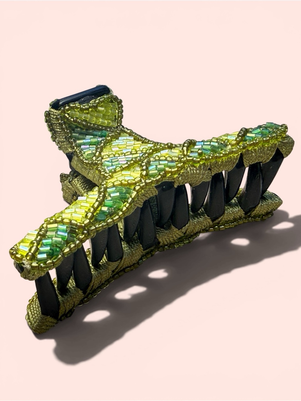 Handmade Beaded Clip Green‎ Hair Clamp Hair Styling Clip 3.5” long sturdy large